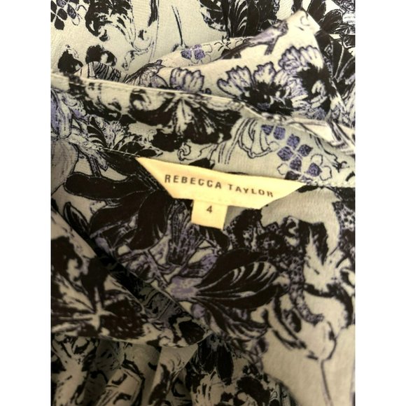 Rebecca Taylor Women's Blue Floral Printed Sleeveless 100% Silk Dress Size 4 - Picture 5 of 6